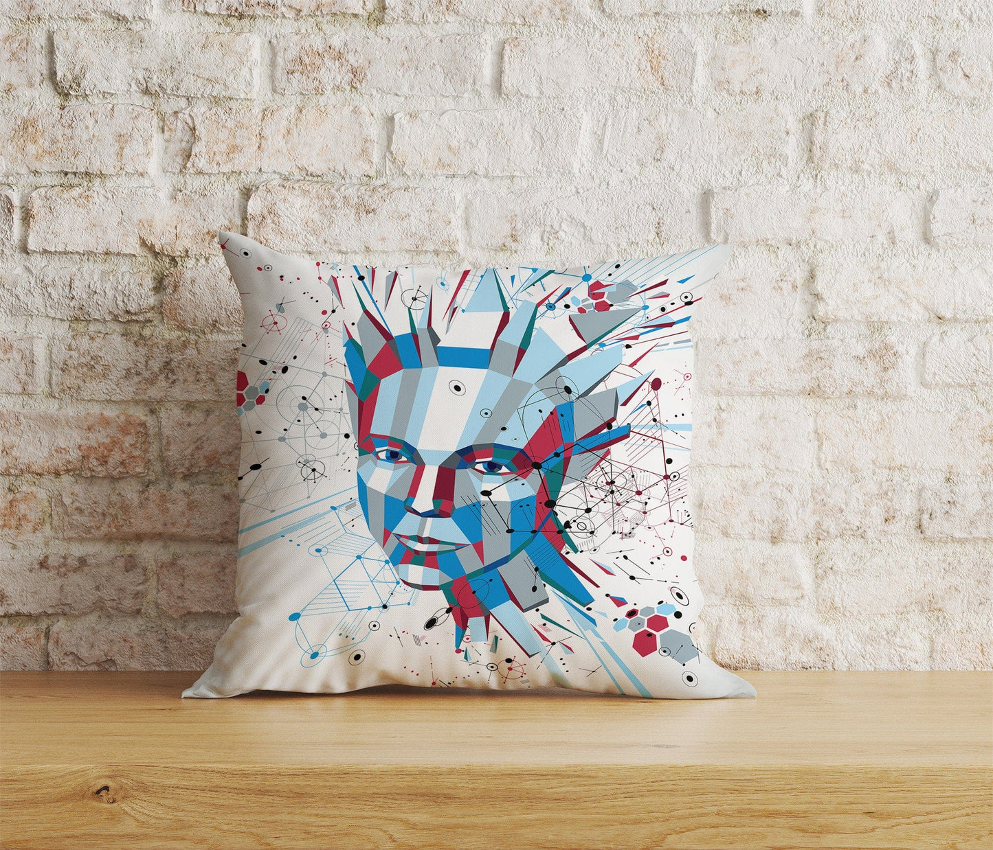 Onay Home Textile Cushion Covers 3 / 12 x 12 inch (30 x 30 cm) Double Side 3D Vector Cushion Cover Abstract Face Pattern Pillow Cover