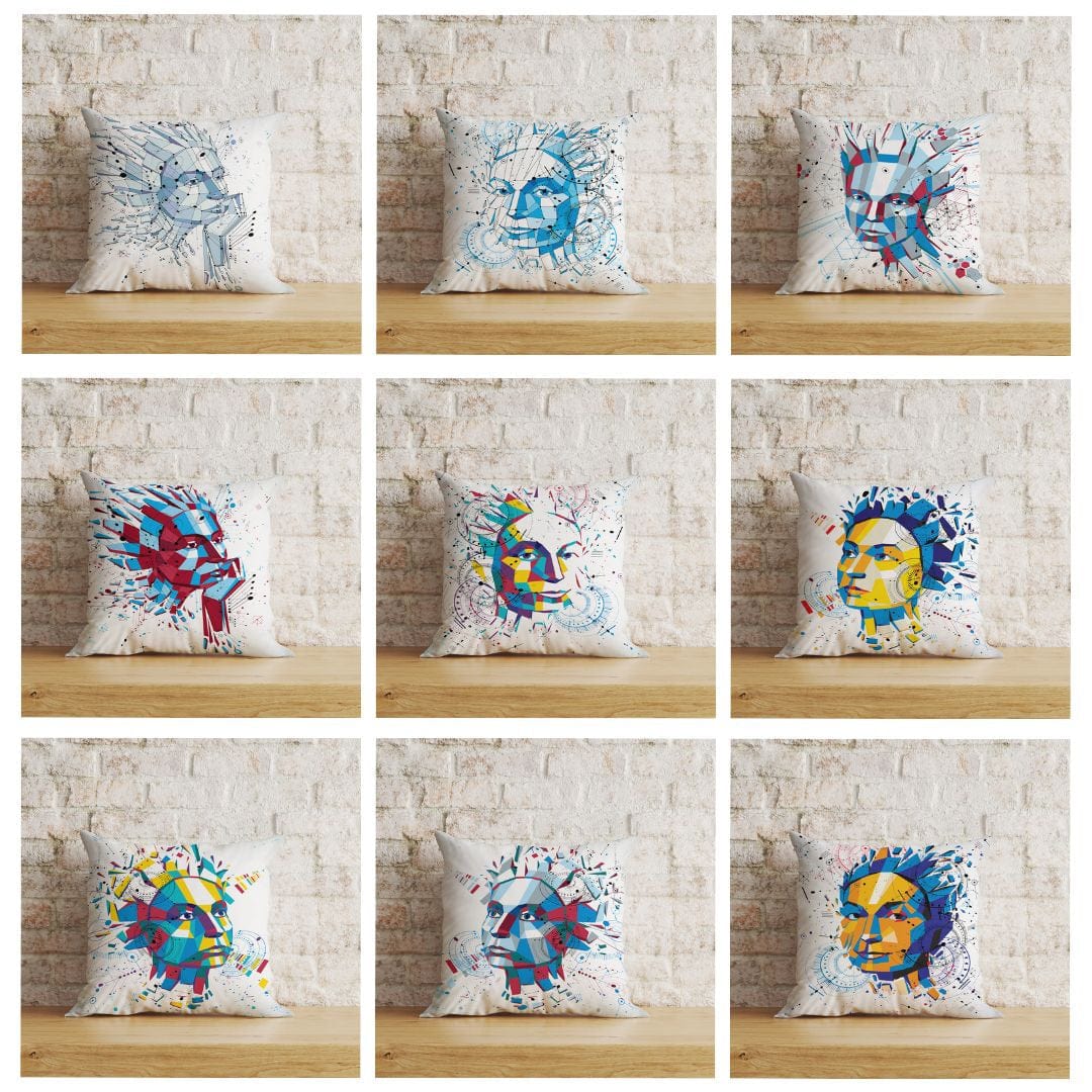 Onay Home Textile Cushion Covers 3D Vector Cushion Cover Abstract Face Pattern Pillow Cover