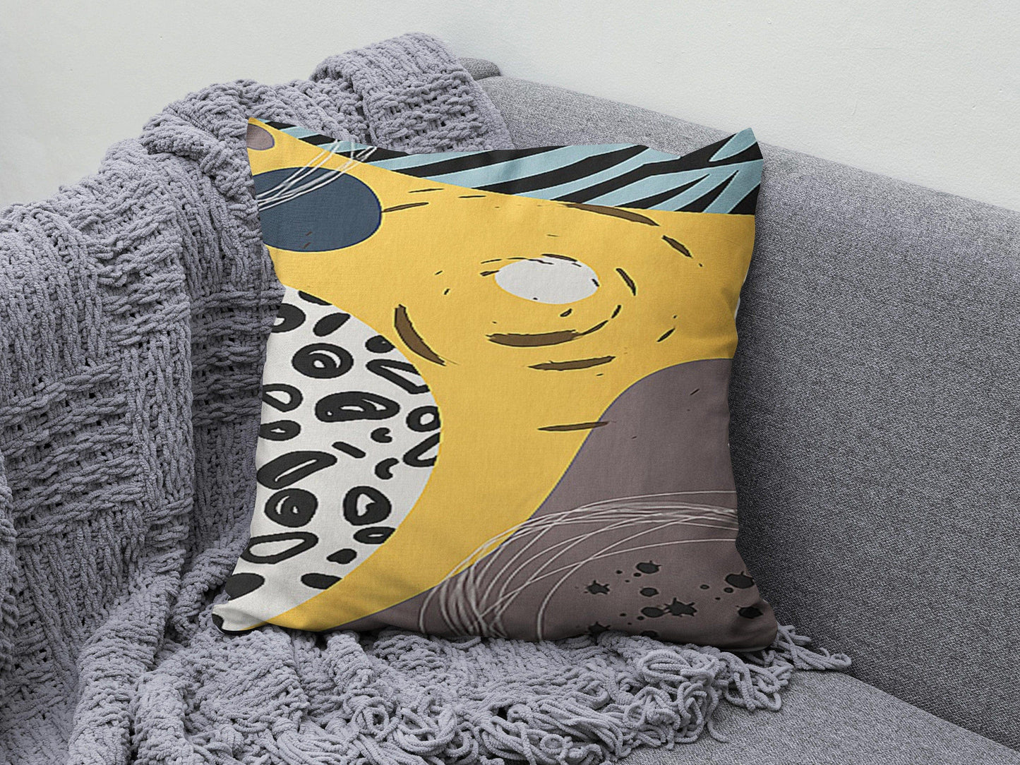 Onay 3 / 12 x 12 inch (30 x 30 cm) Double Side Abstract Art Bohemian Gray and Yellow Cushion Cover UK