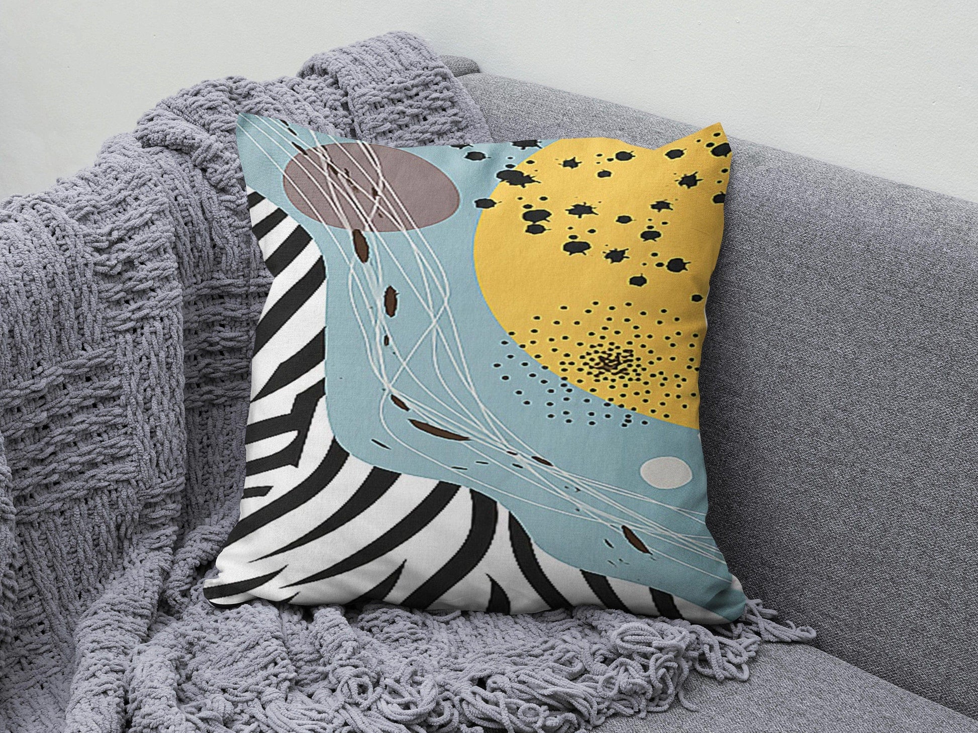 Onay 2 / 12 x 12 inch (30 x 30 cm) Double Side Abstract Art Bohemian Gray and Yellow Cushion Cover UK