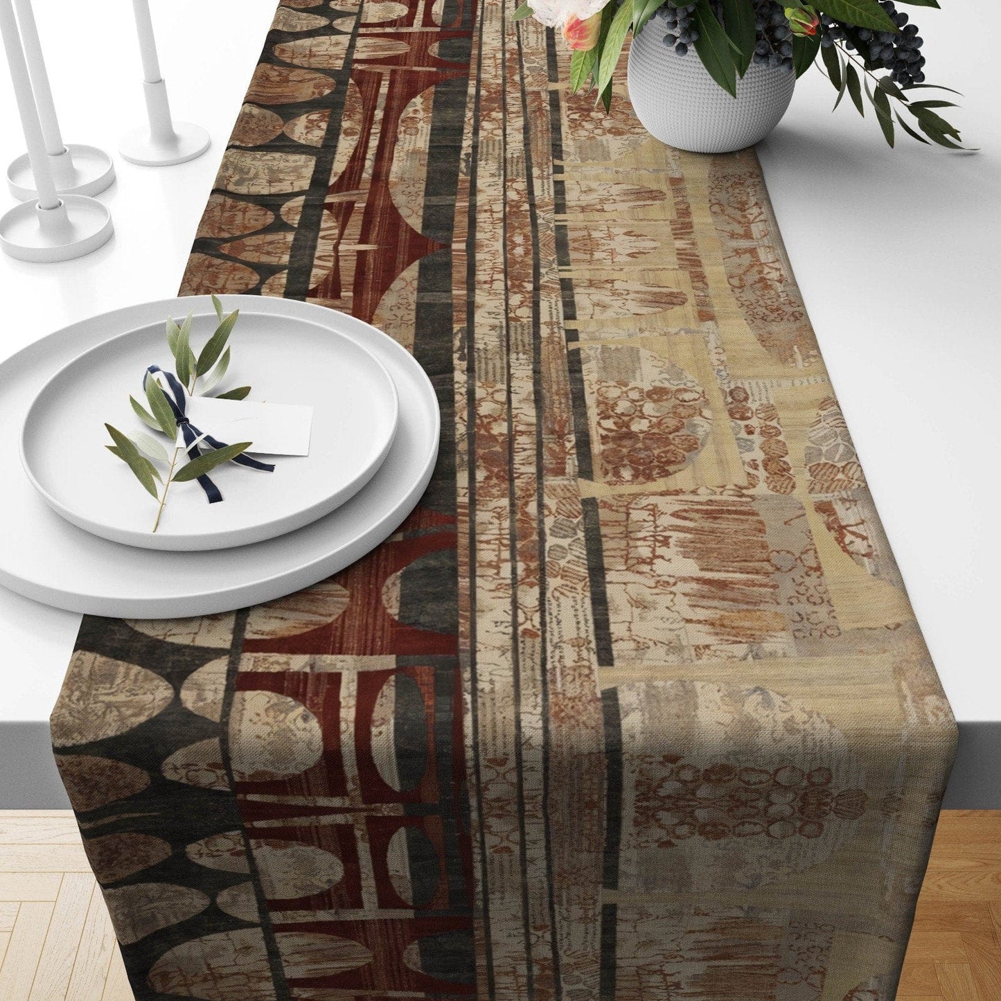 Onay Home Textile table runner 3 / 12 x 46 inch (30 x 120 cm) Abstract Boho Flowers Table Runner Bloomy Spring Tablecloths