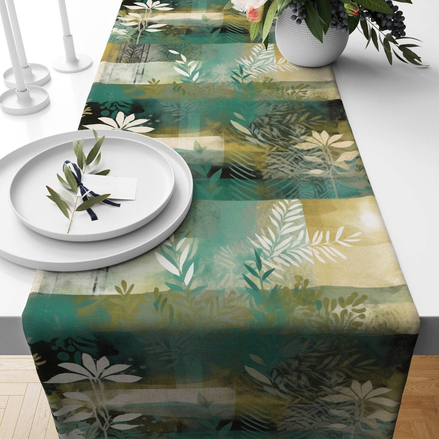 Onay Home Textile table runner 2 / 12 x 46 inch (30 x 120 cm) Abstract Boho Flowers Table Runner Bloomy Spring Tablecloths