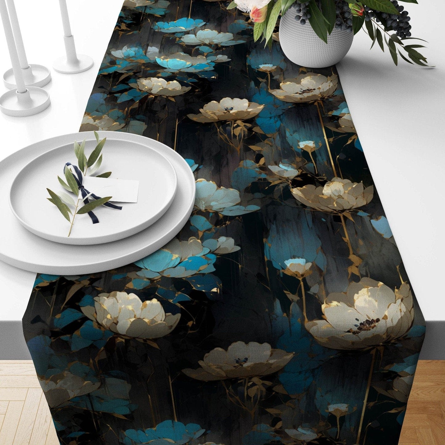 Onay Home Textile table runner 1 / 12 x 46 inch (30 x 120 cm) Abstract Boho Flowers Table Runner Bloomy Spring Tablecloths