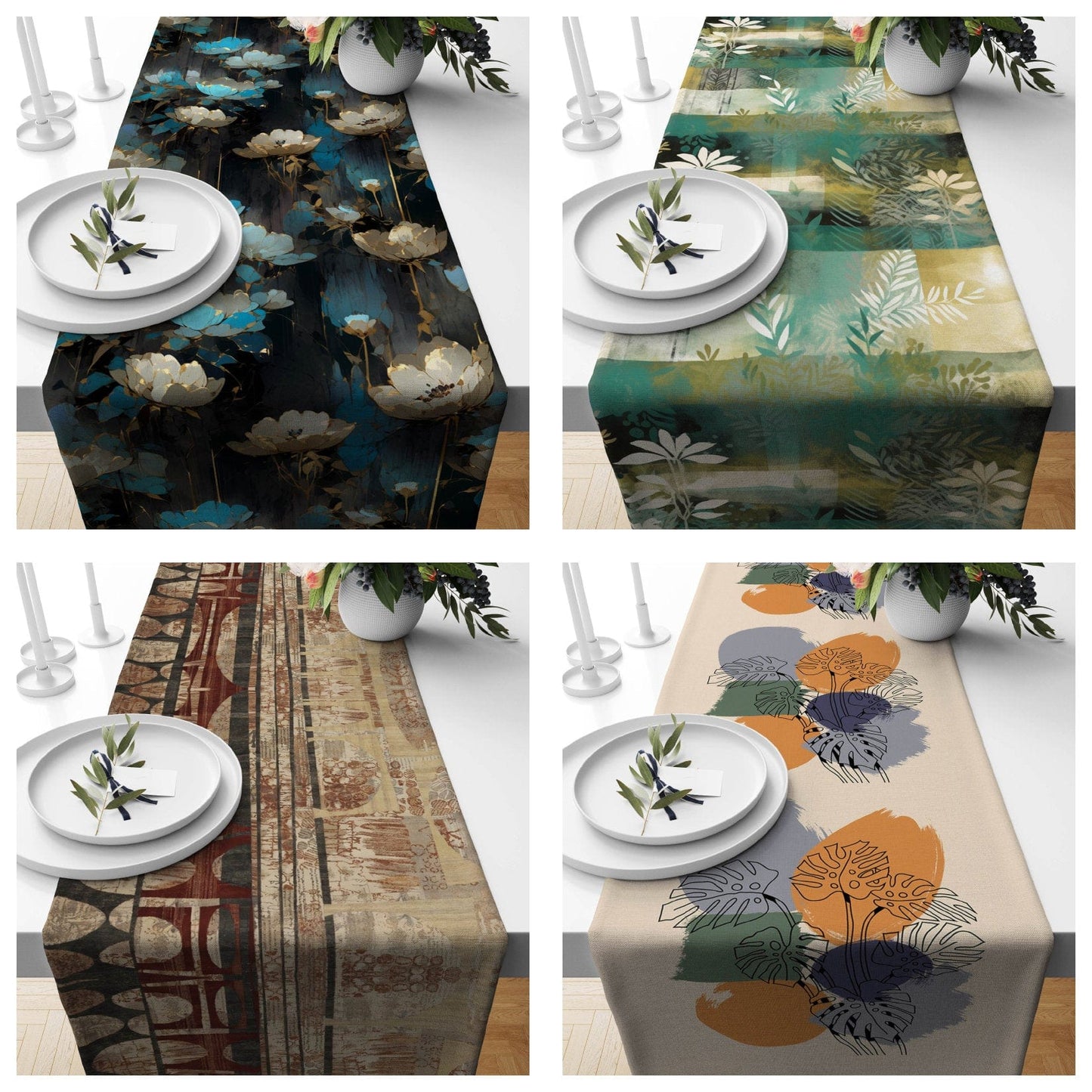 Onay Home Textile table runner Abstract Boho Flowers Table Runner Bloomy Spring Tablecloths