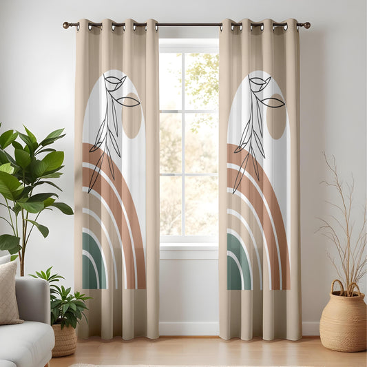 Onay Abstract Boho Plant Curtains – Terracotta and Green Rainbow Drapes for Neutral Nature-Inspired Interiors