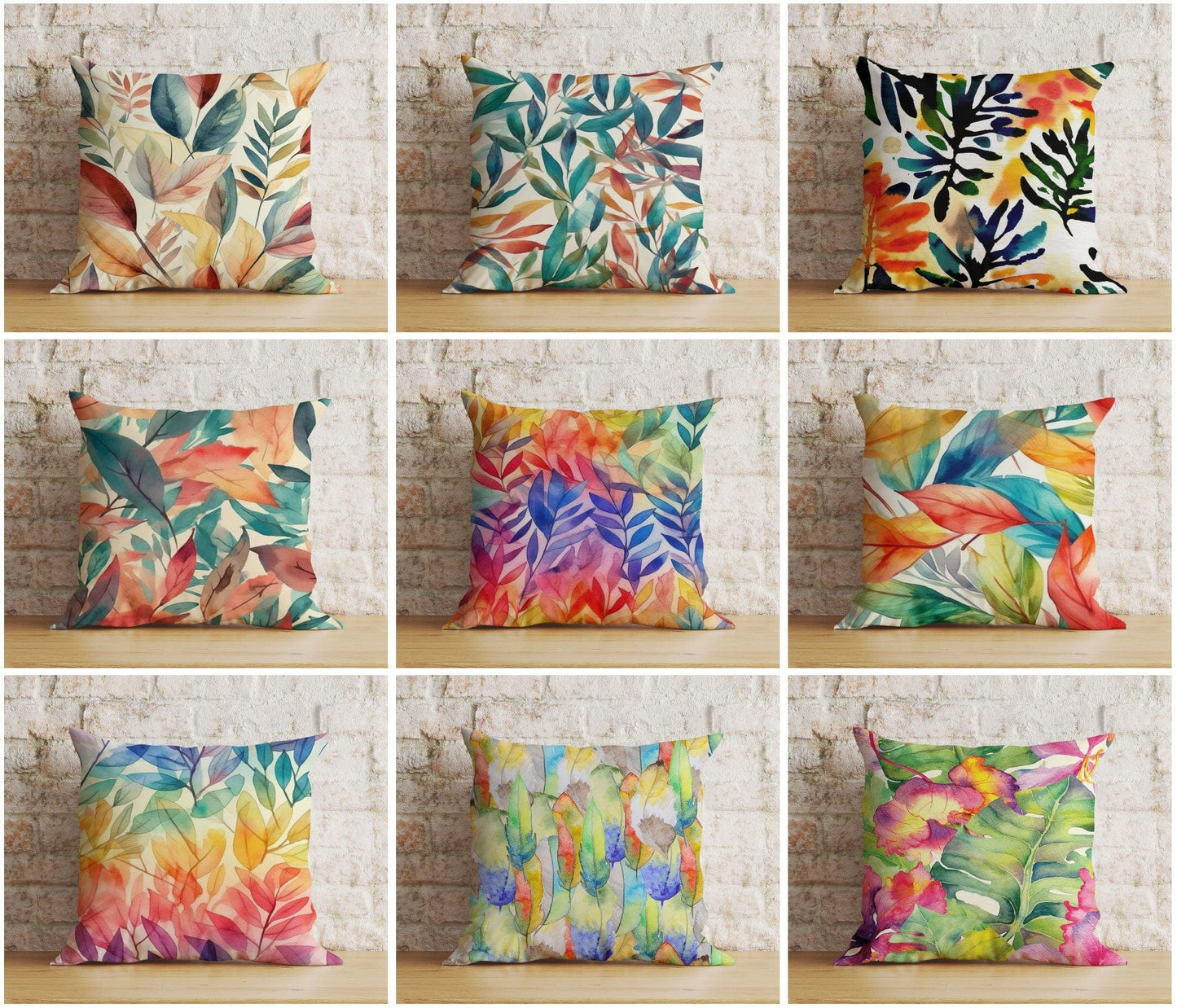Onay Abstract Botanical Watercolour Leaf Cushion Covers