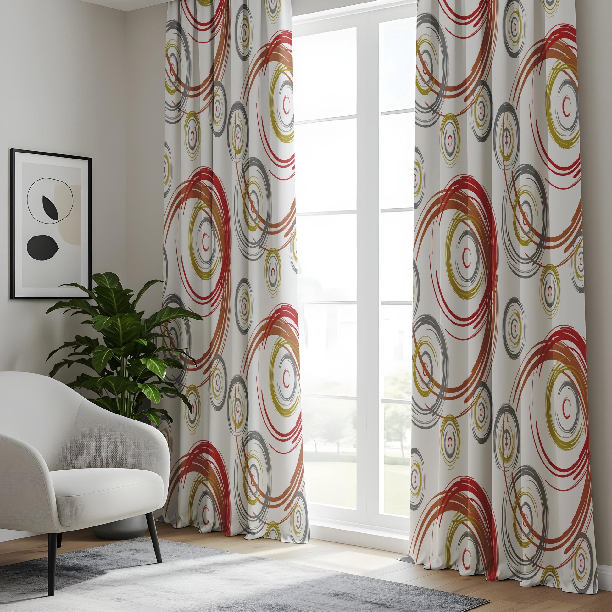 Onay Abstract Circle Living Room Curtains, Colorful Swirl Print Drapes