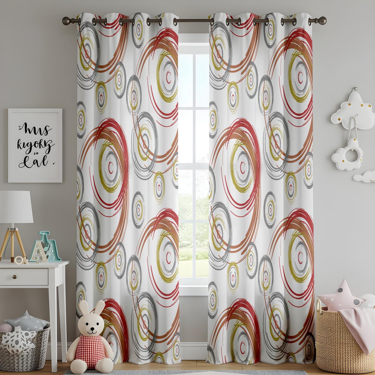 Onay Abstract Circle Living Room Curtains, Colorful Swirl Print Drapes