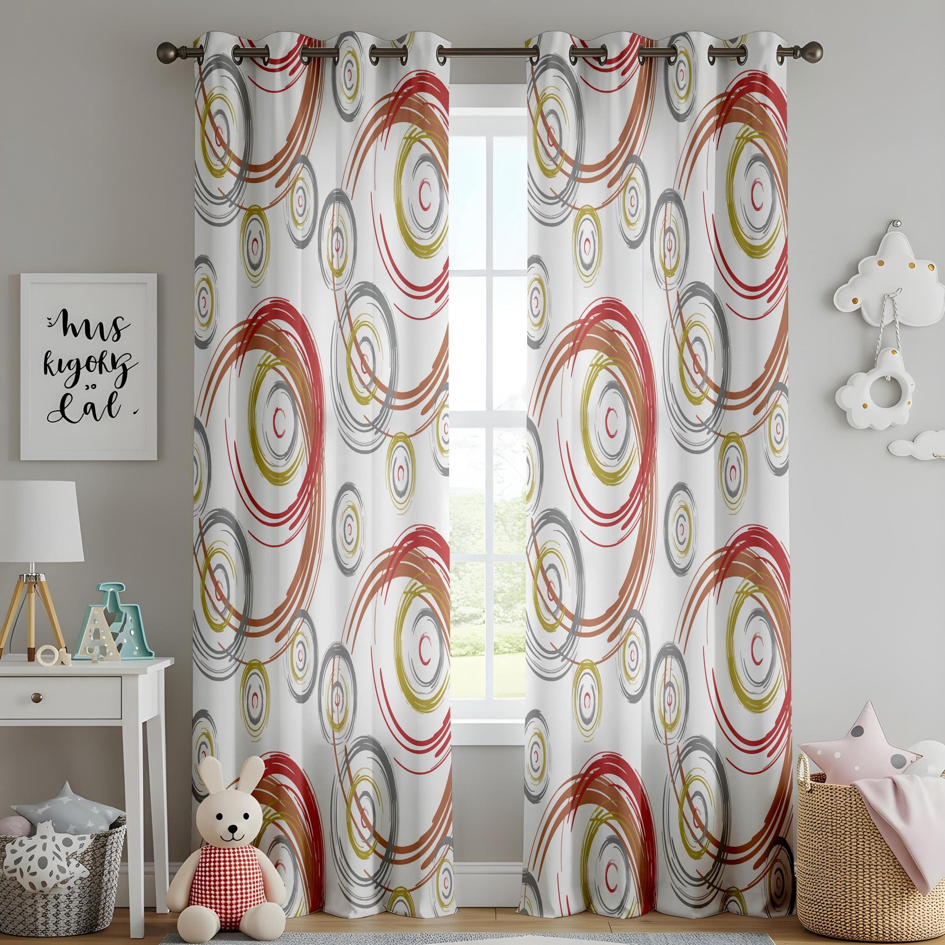 Onay Abstract Circle Living Room Curtains, Colorful Swirl Print Drapes
