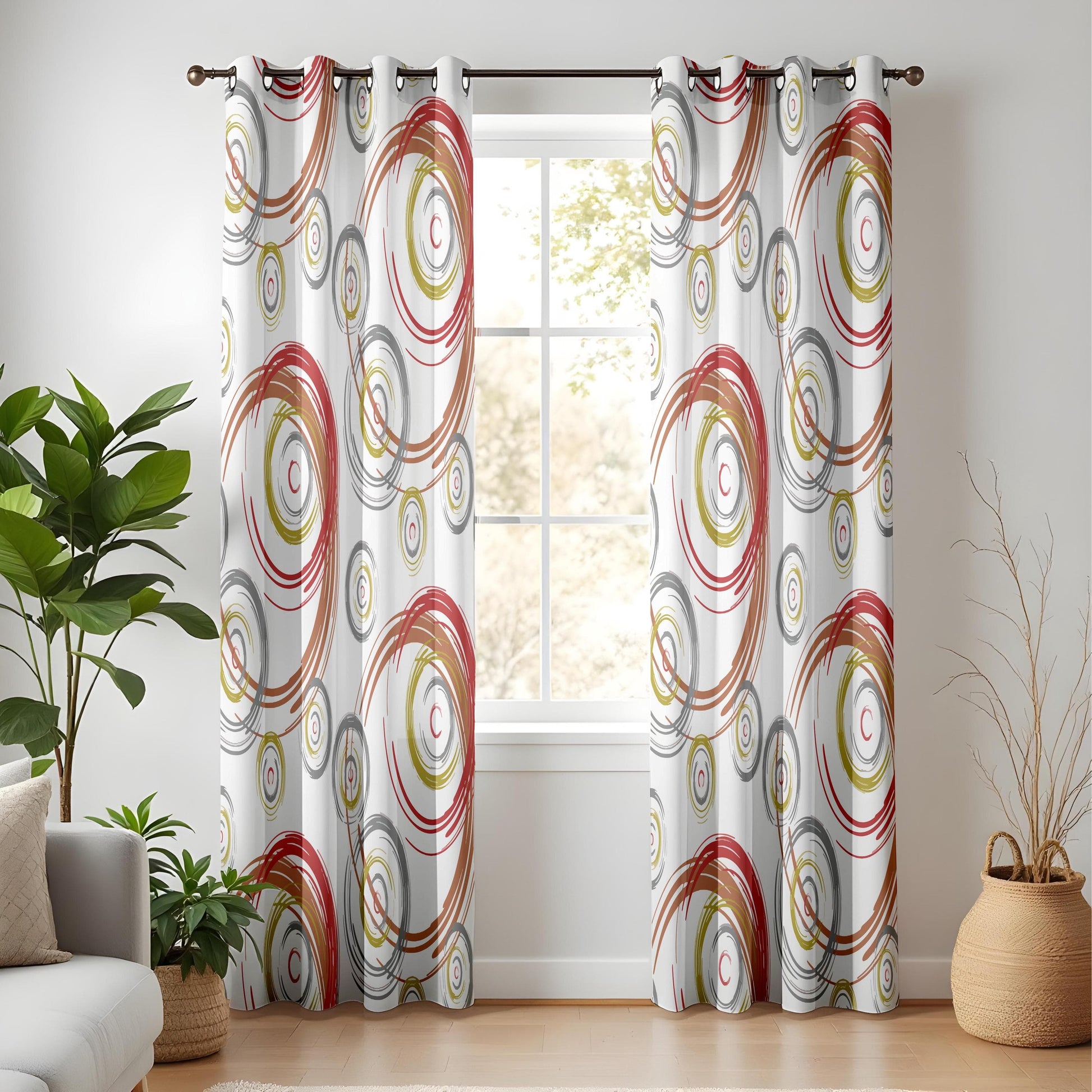 Onay Abstract Circle Living Room Curtains, Colorful Swirl Print Drapes