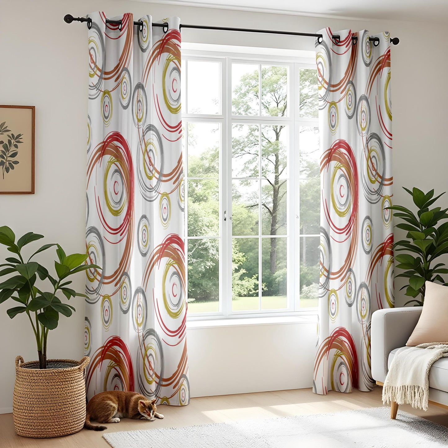 Onay Abstract Circle Living Room Curtains, Colorful Swirl Print Drapes