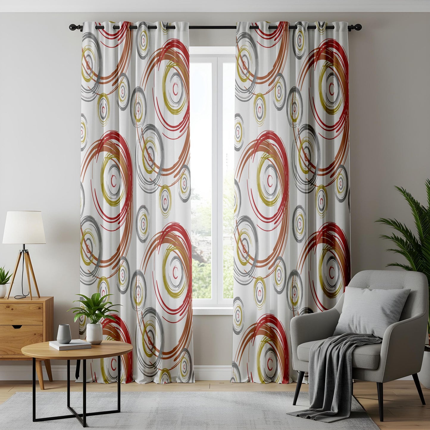 Onay Abstract Circle Living Room Curtains, Colorful Swirl Print Drapes