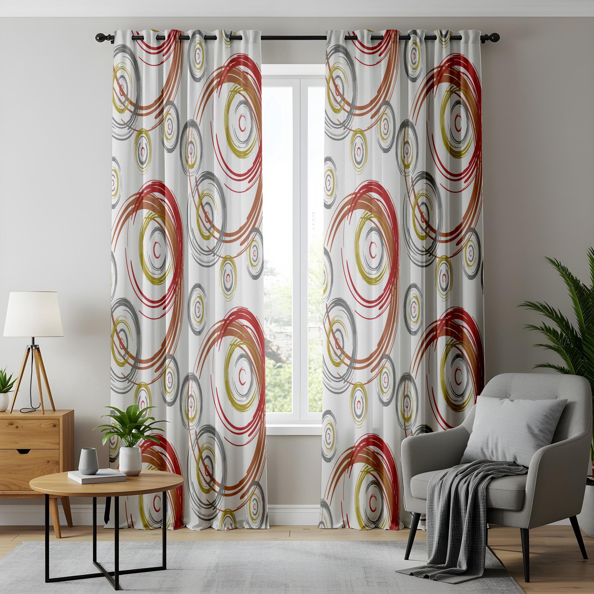 Onay Abstract Circle Living Room Curtains, Colorful Swirl Print Drapes