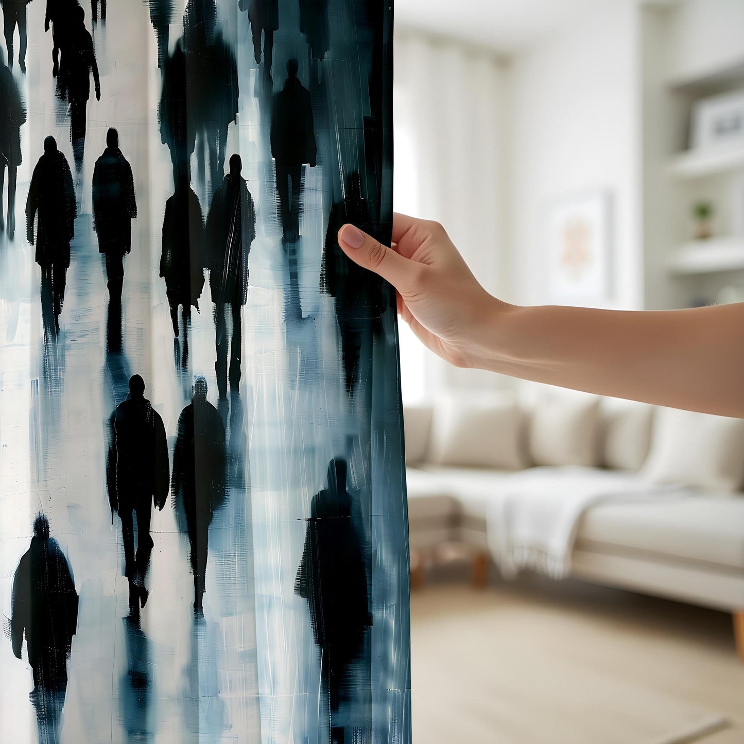 Onay Abstract City Silhouette Living Room Curtains, Moody Watercolor Urban Window Drapes