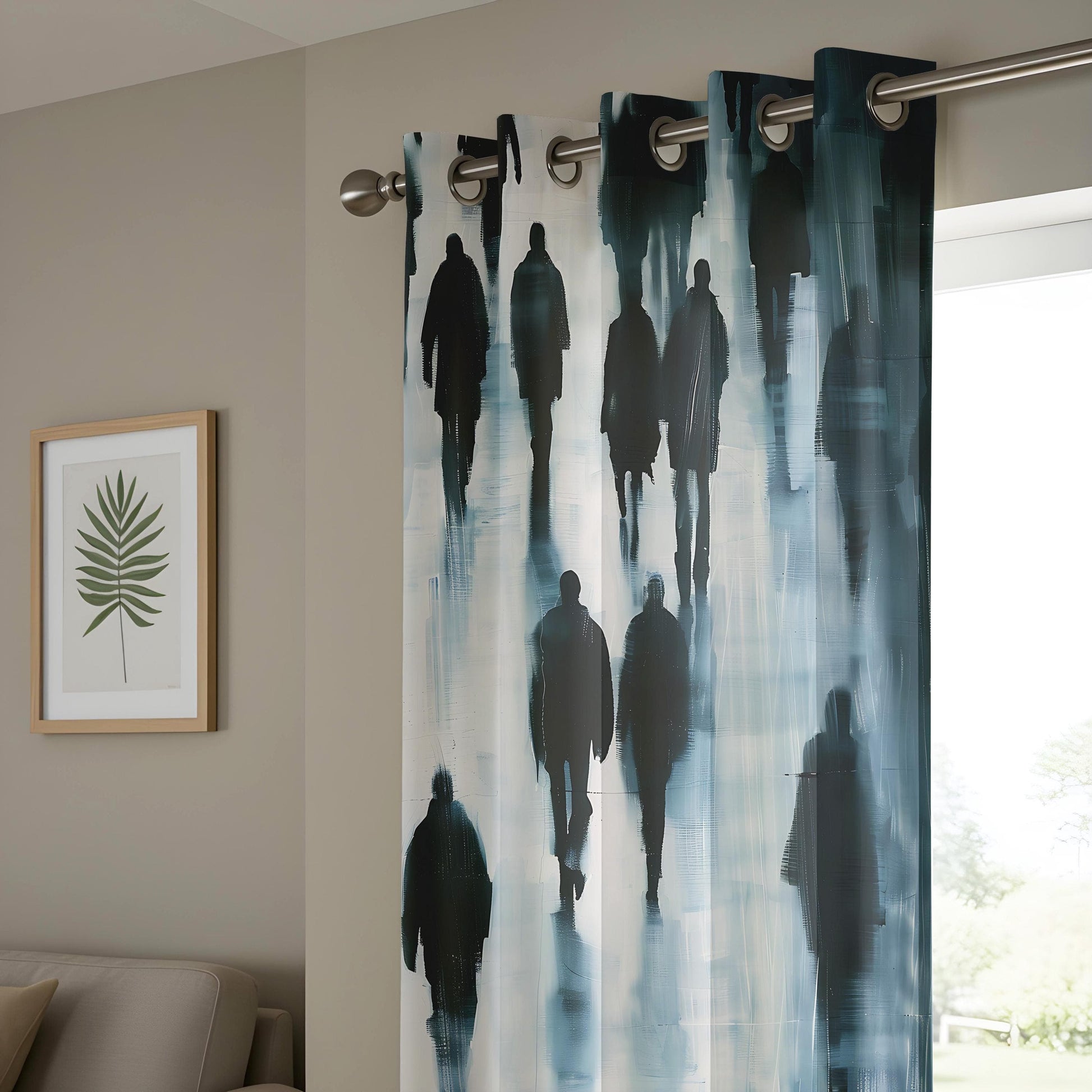 Onay Abstract City Silhouette Living Room Curtains, Moody Watercolor Urban Window Drapes