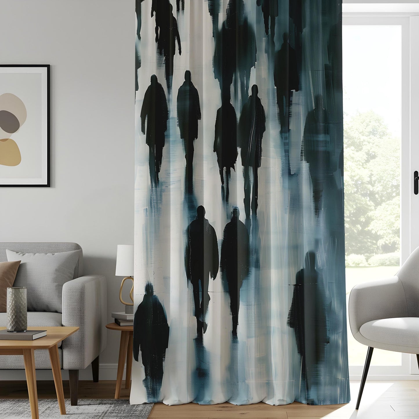 Onay Abstract City Silhouette Living Room Curtains, Moody Watercolor Urban Window Drapes