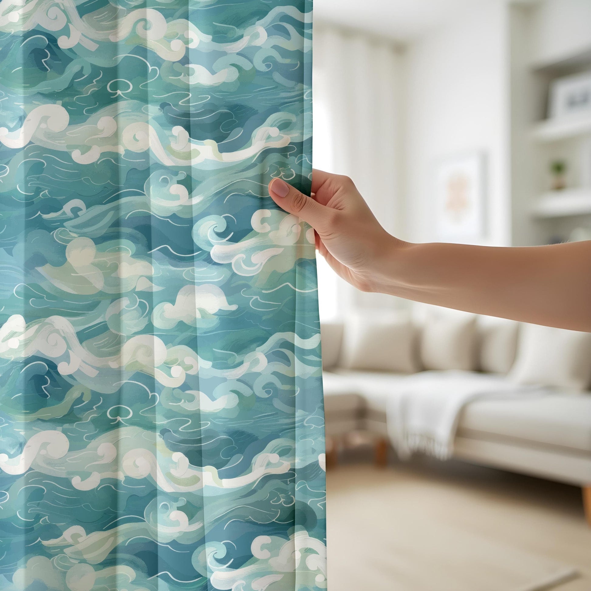 Onay Abstract Cloud and Sky Curtains, Tranquil Blue and White Pattern