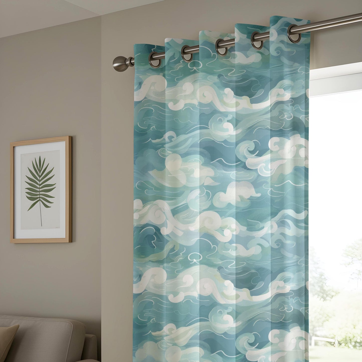 Onay Abstract Cloud and Sky Curtains, Tranquil Blue and White Pattern