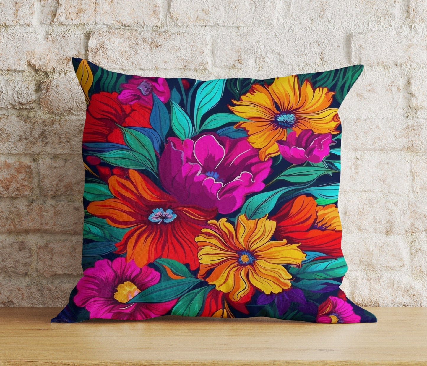 Onay 7 / 12 x 12 inch (30 x 30 cm) Double Side Abstract Colorful Floral Cushion Cover Vivid Pillow Cover