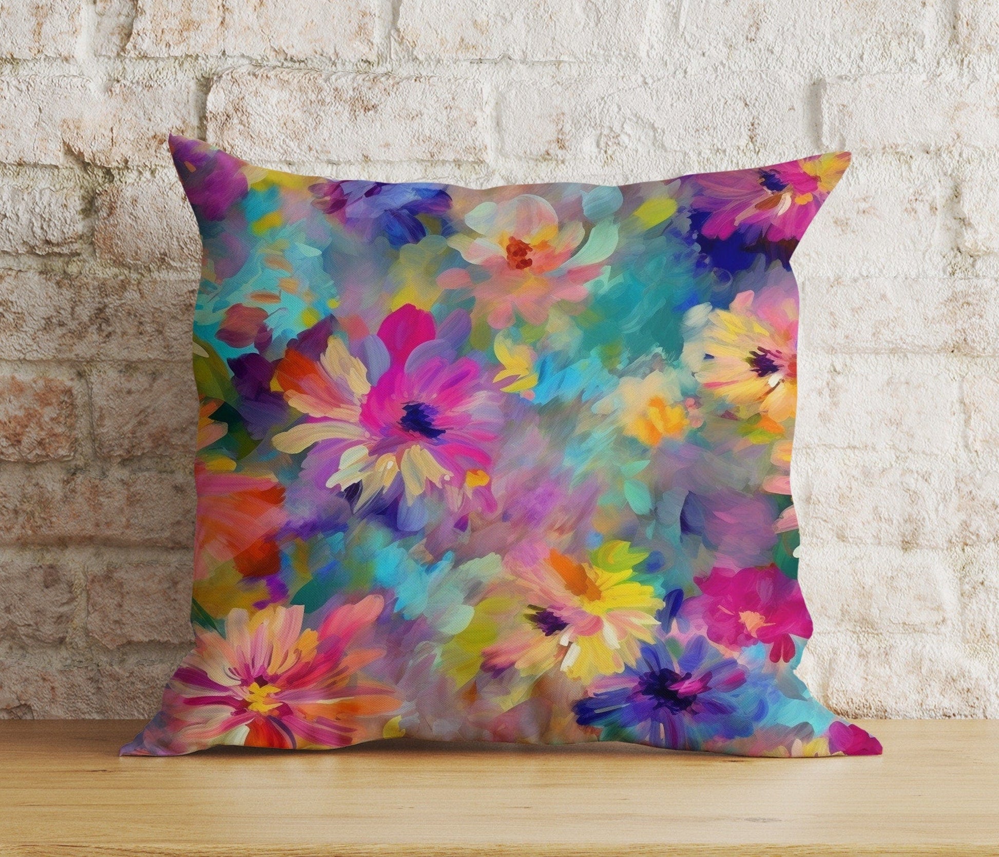 Onay 4 / 12 x 12 inch (30 x 30 cm) Double Side Abstract Colorful Floral Cushion Cover Vivid Pillow Cover