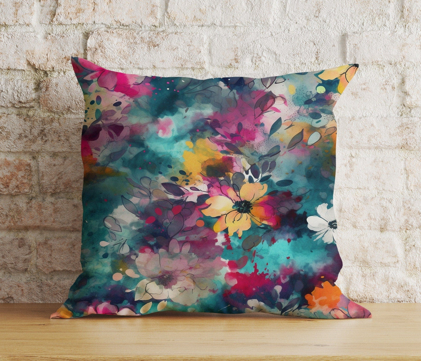 Onay 2 / 12 x 12 inch (30 x 30 cm) Double Side Abstract Colorful Floral Cushion Cover Vivid Pillow Cover