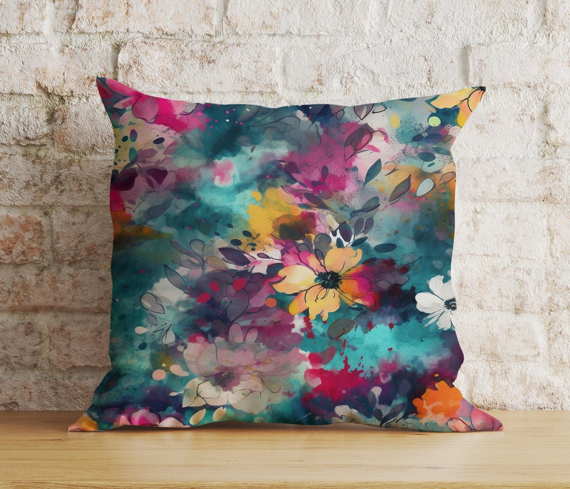 Onay 2 / 12 x 12 inch (30 x 30 cm) Double Side Abstract Colorful Floral Cushion Cover Vivid Pillow Cover