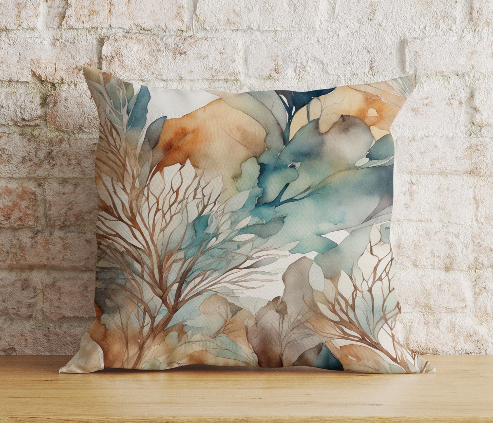 Onay Home Textile Cushion Covers 8 / 12 x 12 inch (30 x 30 cm) Double Side Abstract Elegance Cushion Cover Watercolour Leaf Design
