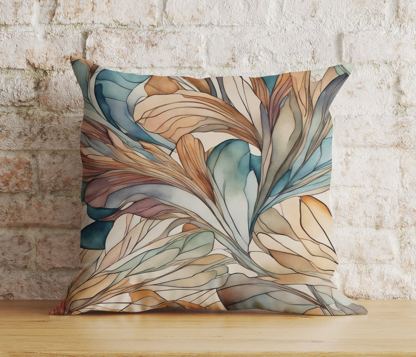Onay Home Textile Cushion Covers 3 / 12 x 12 inch (30 x 30 cm) Double Side Abstract Elegance Cushion Cover Watercolour Leaf Design