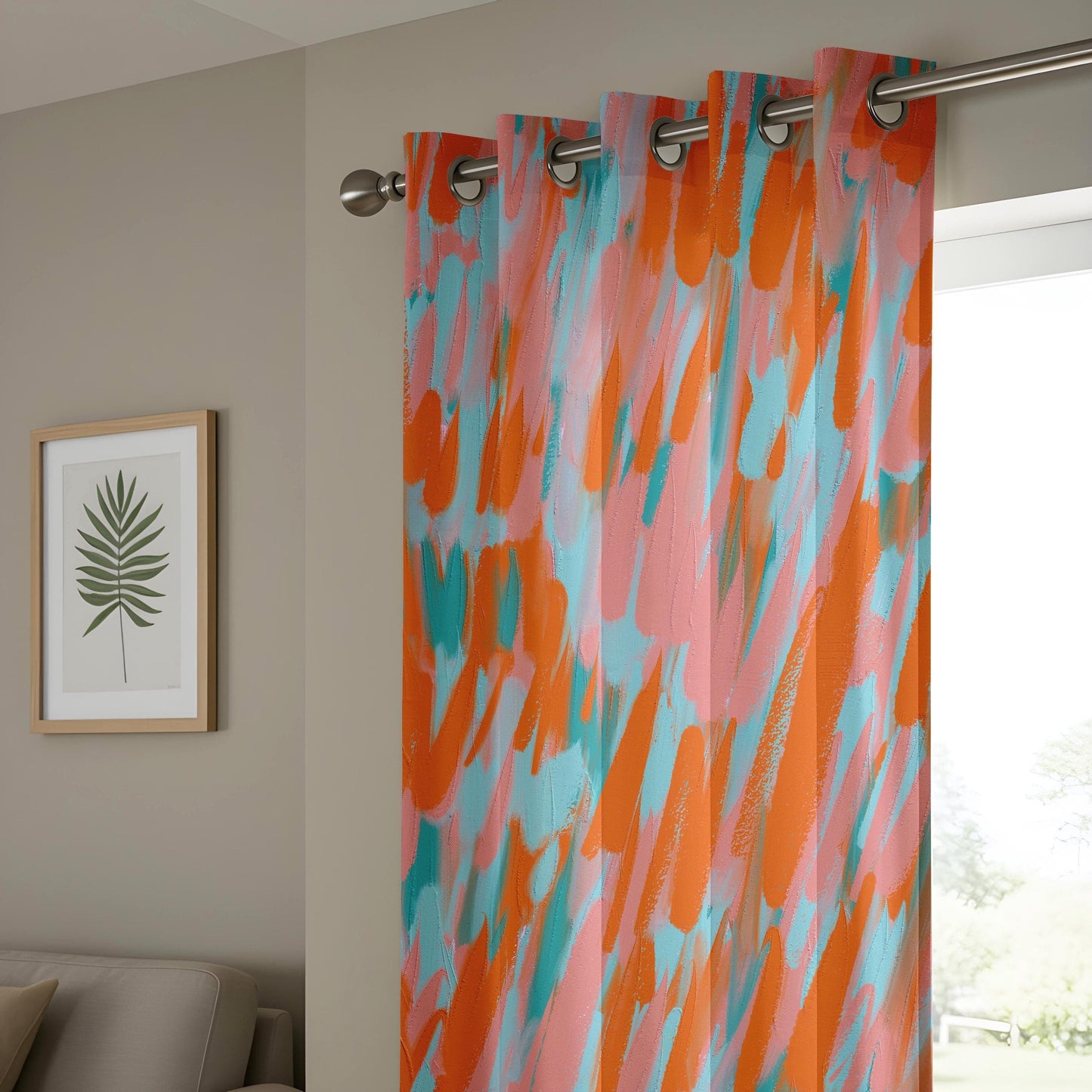 Onay Abstract Expressionist Window Curtains, Colorful Brushstroke Drapes