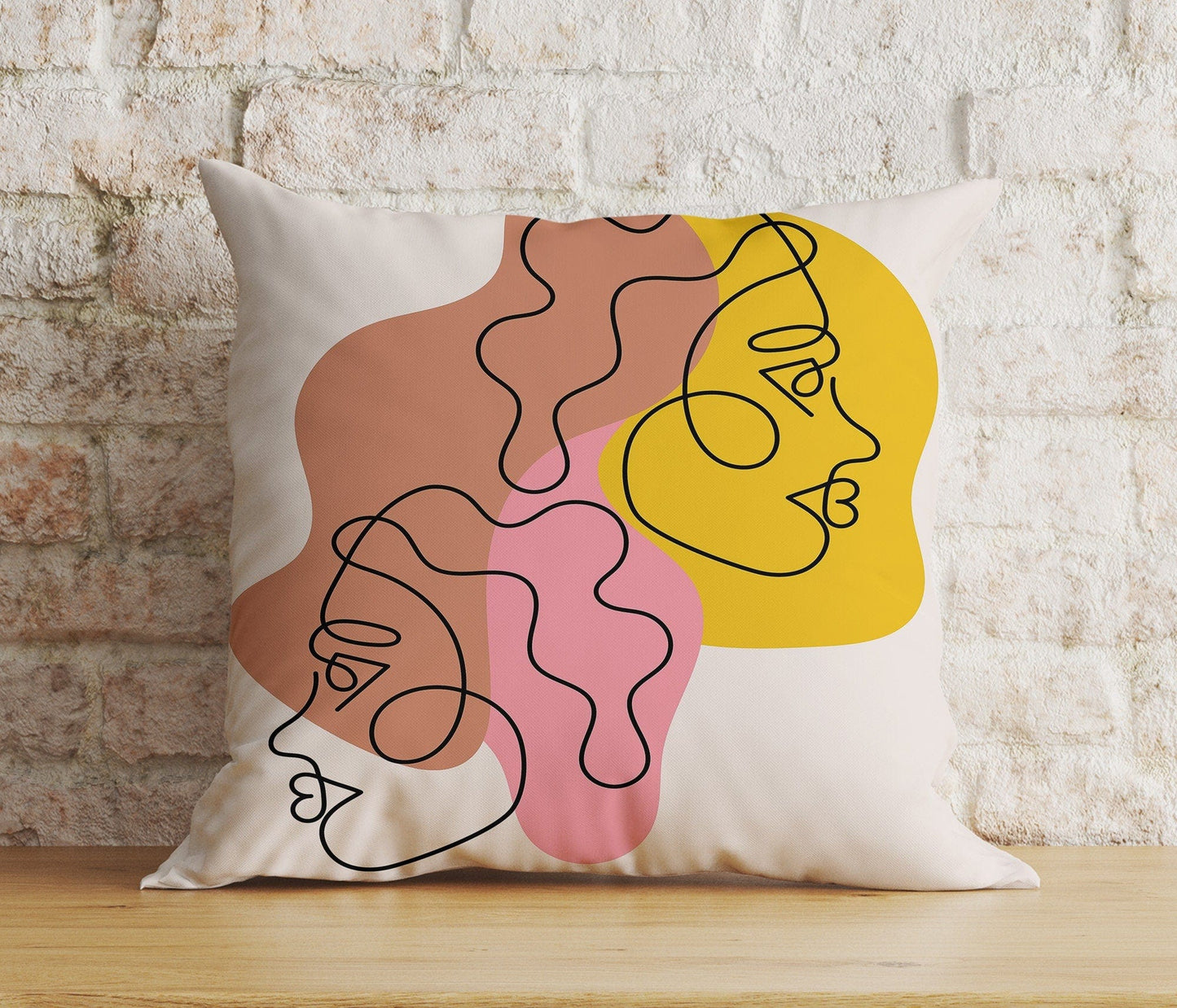 Onay Home Textile 1 / 12 x 12 inch (30 x 30 cm) Double Side Abstract Face Art Pillow Cover Minimalistic Cushion Cover