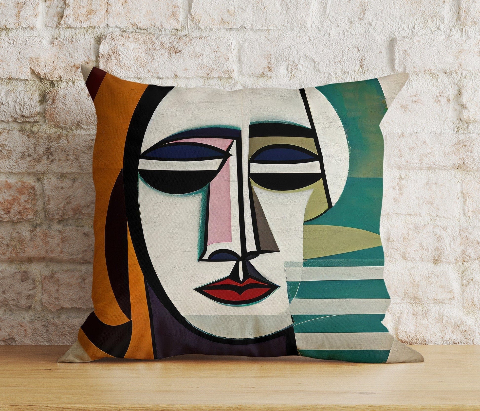 Onay 9 / 12 x 12 inch (30 x 30 cm) Double Side Abstract Face Cushion Cover Colourful Portrait Euro Pillow Cover