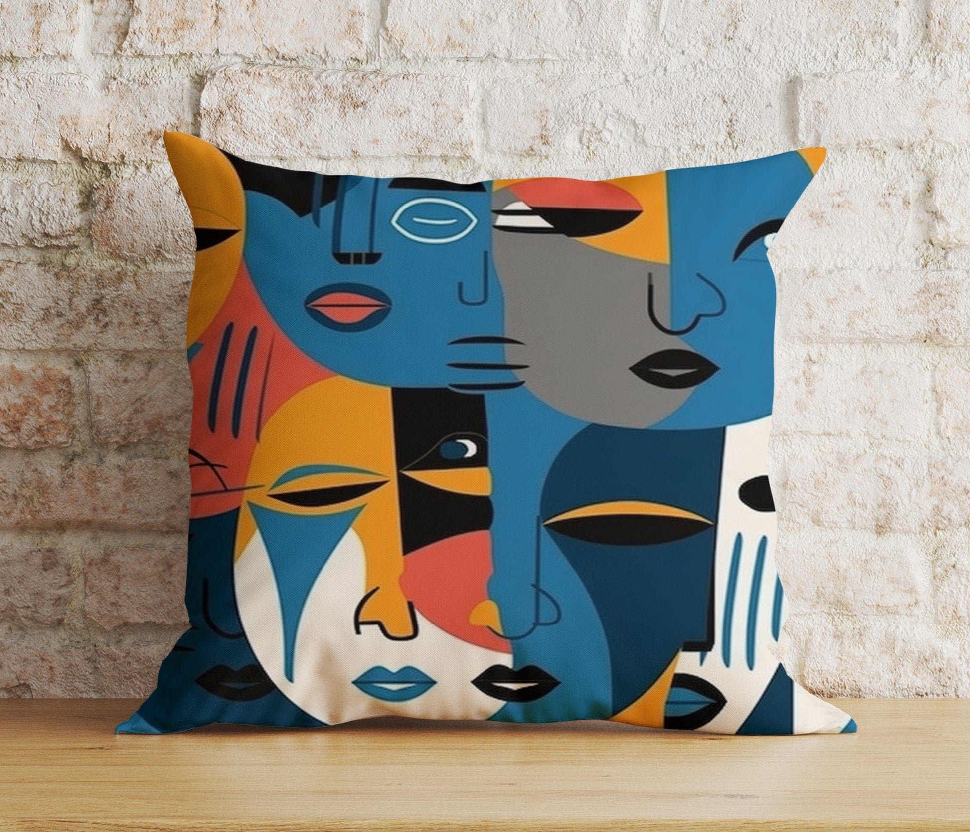 Onay 7 / 12 x 12 inch (30 x 30 cm) Double Side Abstract Face Cushion Cover Colourful Portrait Euro Pillow Cover