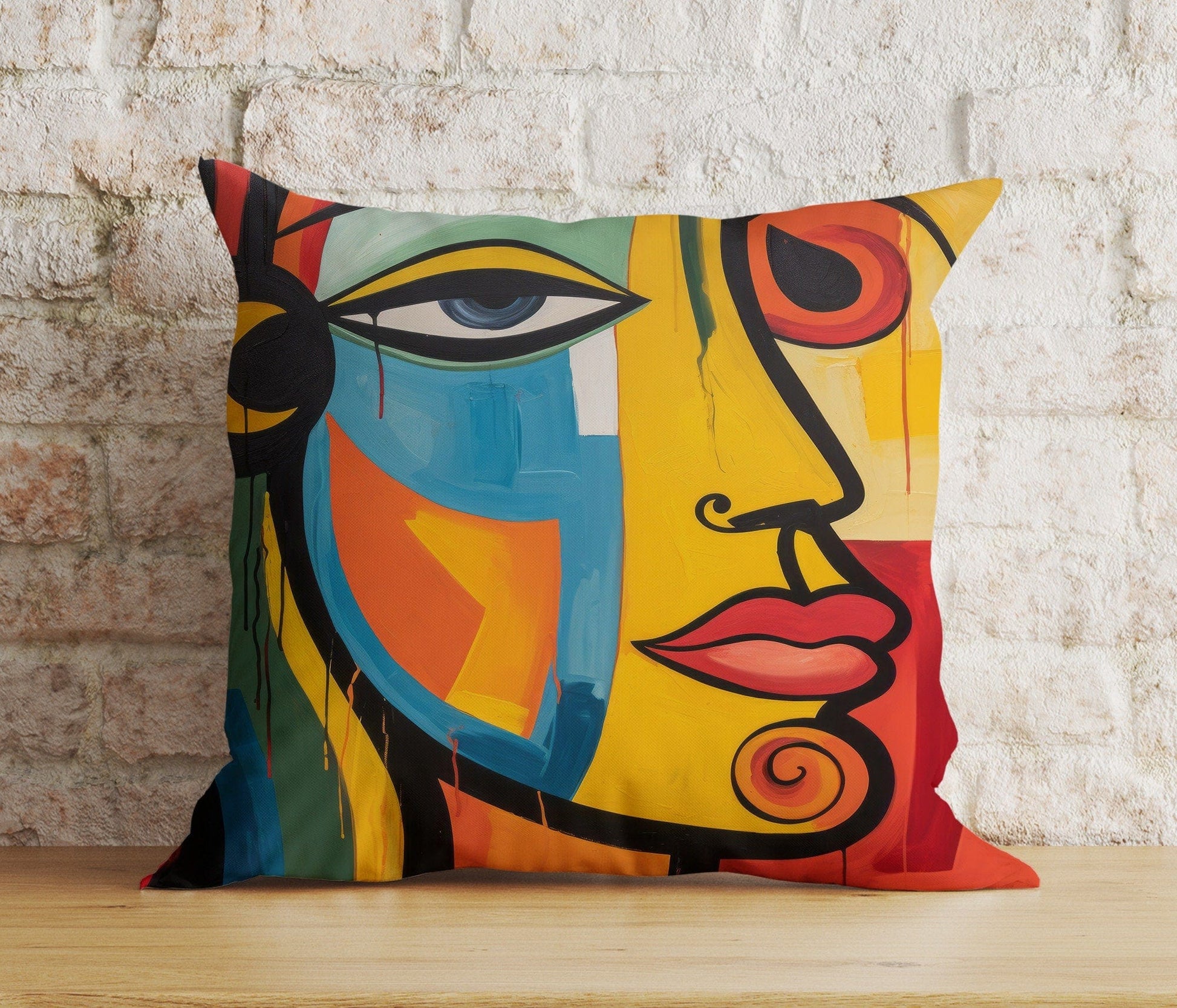 Onay 6 / 12 x 12 inch (30 x 30 cm) Double Side Abstract Face Cushion Cover Colourful Portrait Euro Pillow Cover