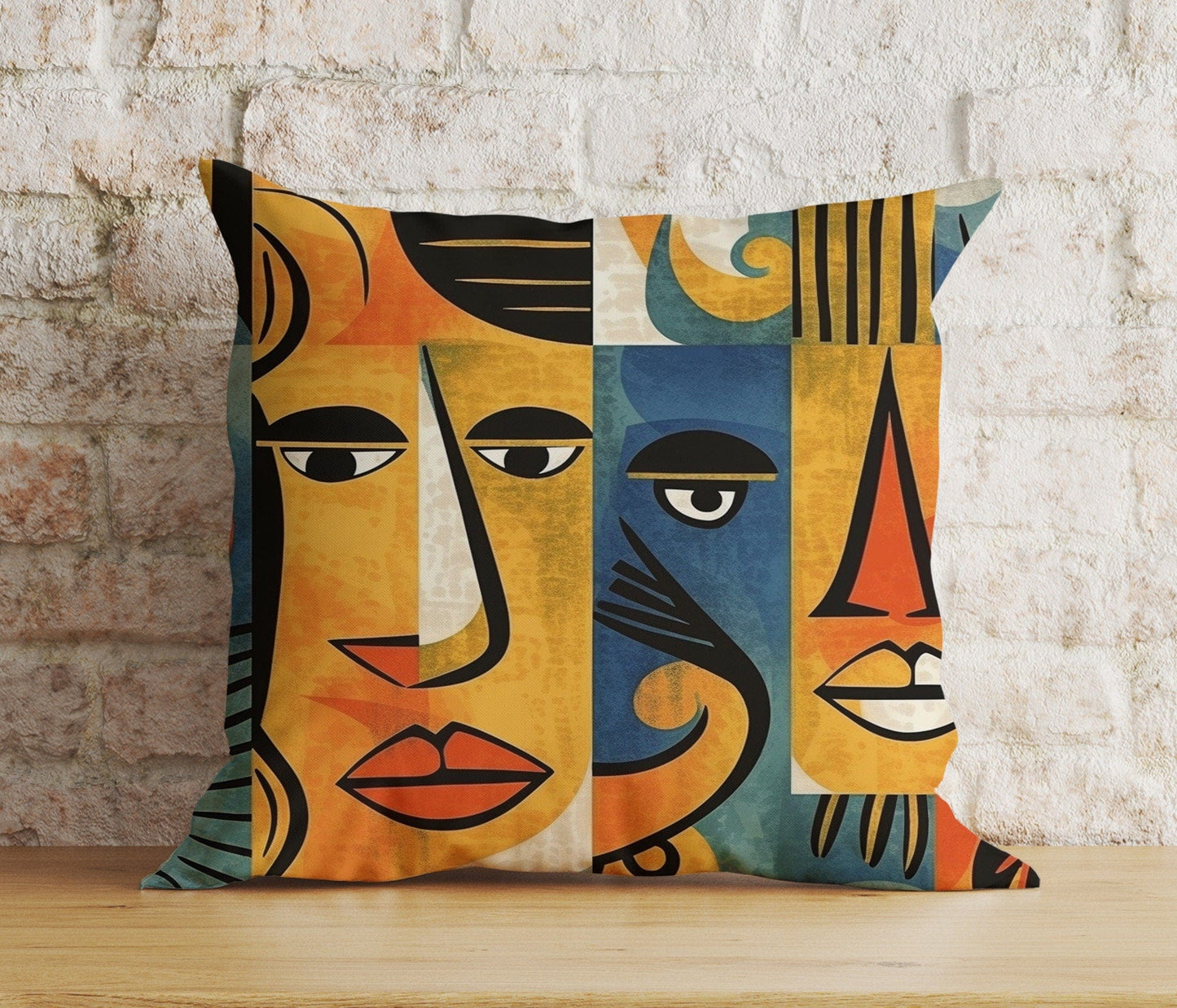Onay 5 / 12 x 12 inch (30 x 30 cm) Double Side Abstract Face Cushion Cover Colourful Portrait Euro Pillow Cover