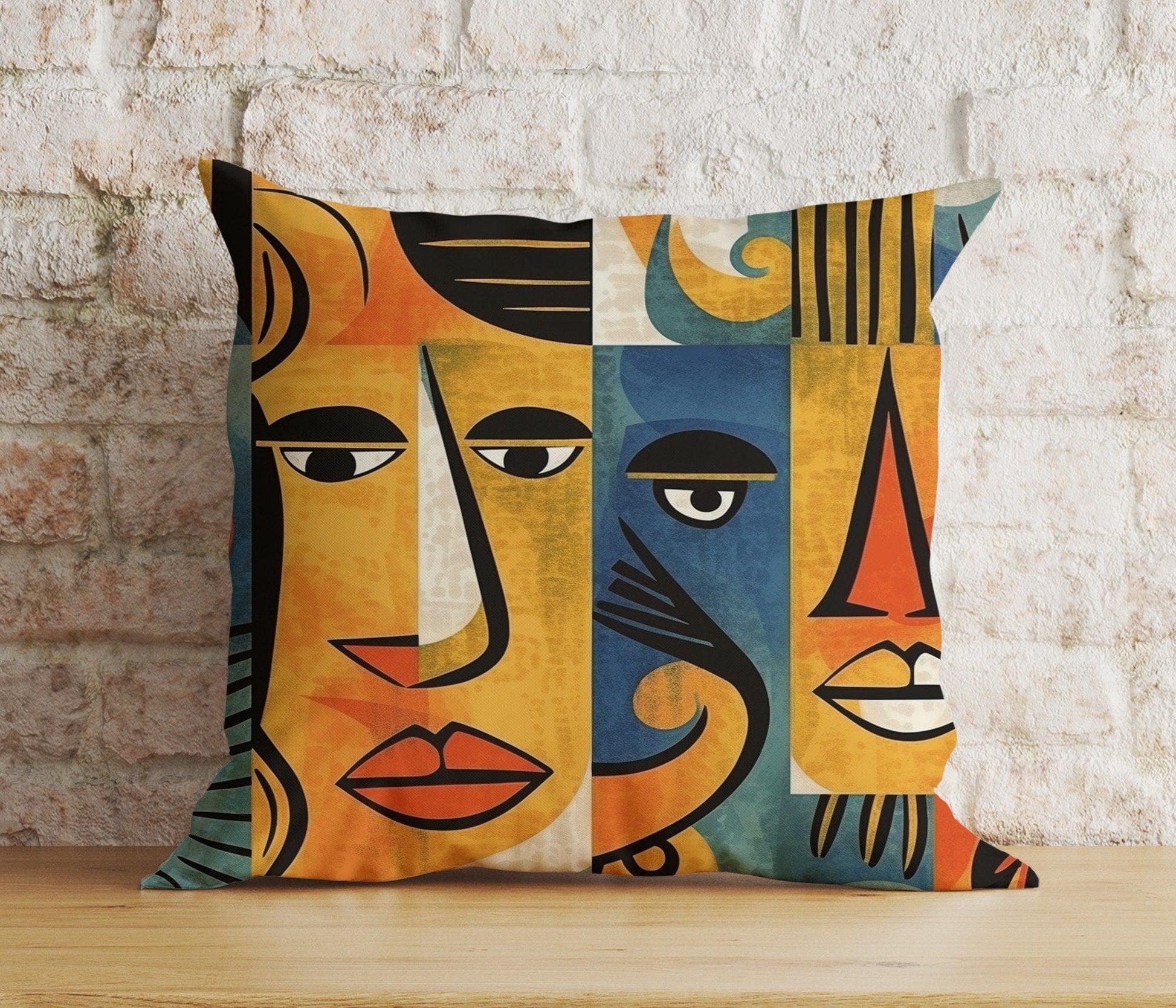 Onay 5 / 12 x 12 inch (30 x 30 cm) Double Side Abstract Face Cushion Cover Colourful Portrait Euro Pillow Cover