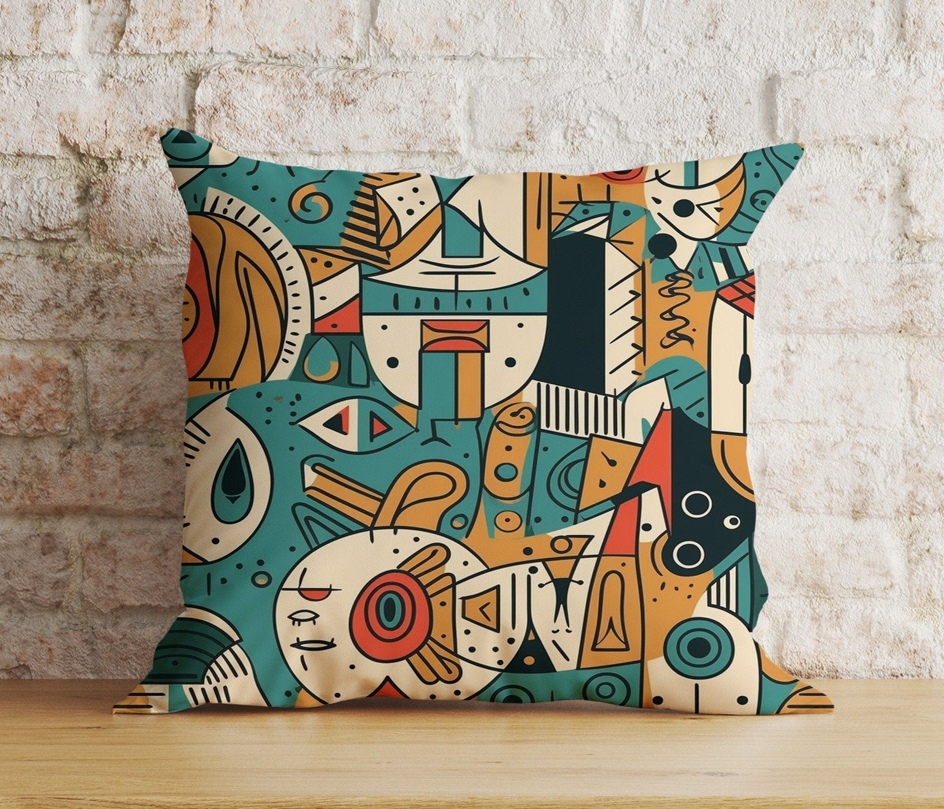 Onay 4 / 12 x 12 inch (30 x 30 cm) Double Side Abstract Face Cushion Cover Colourful Portrait Euro Pillow Cover