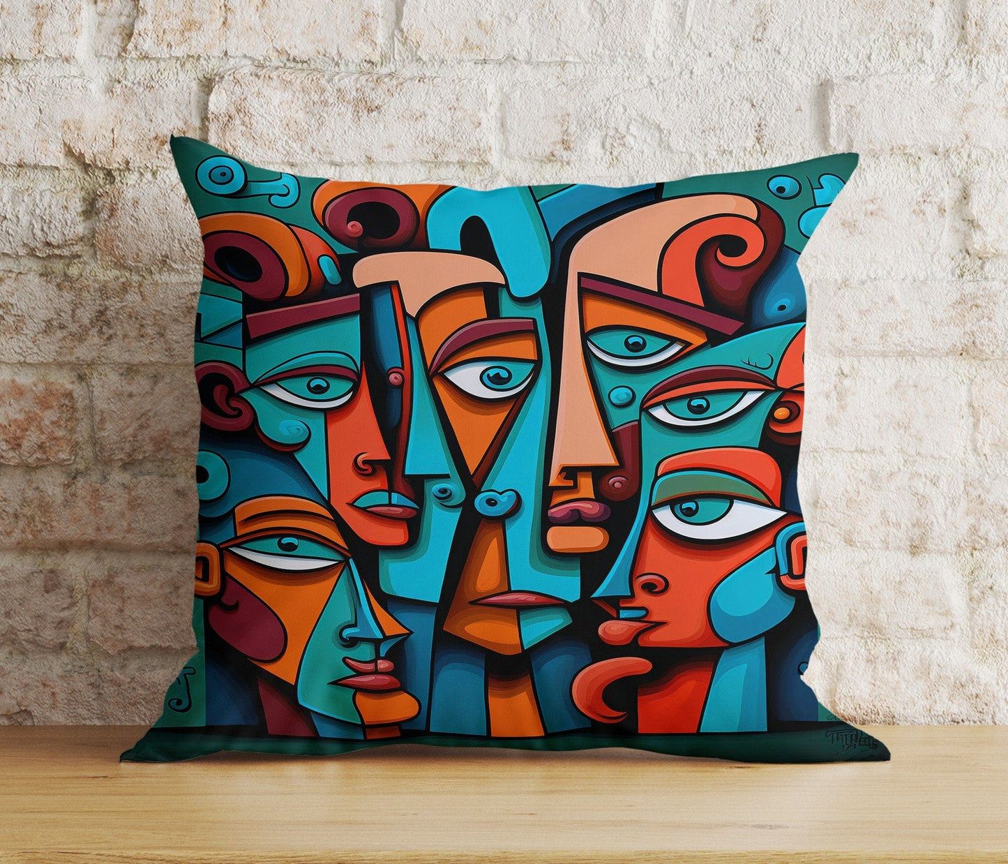 Onay 3 / 12 x 12 inch (30 x 30 cm) Double Side Abstract Face Cushion Cover Colourful Portrait Euro Pillow Cover