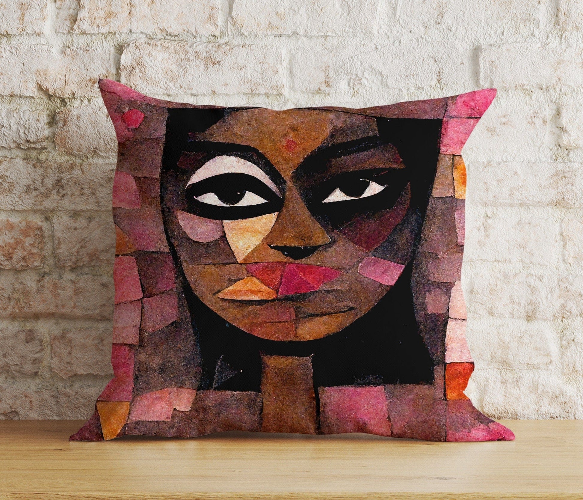 Onay 2 / 12 x 12 inch (30 x 30 cm) Double Side Abstract Face Cushion Cover Colourful Portrait Euro Pillow Cover