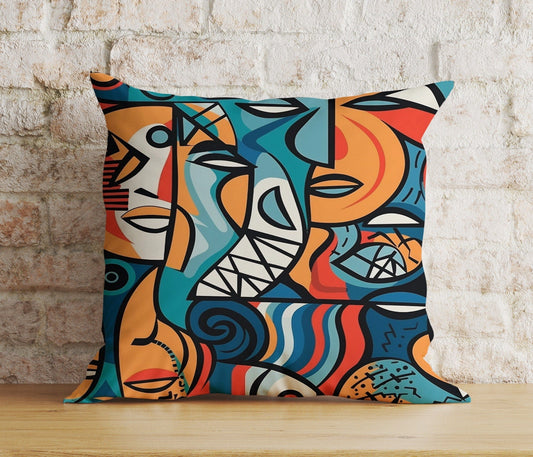 Onay 1 / 12 x 12 inch (30 x 30 cm) Double Side Abstract Face Cushion Cover Colourful Portrait Euro Pillow Cover