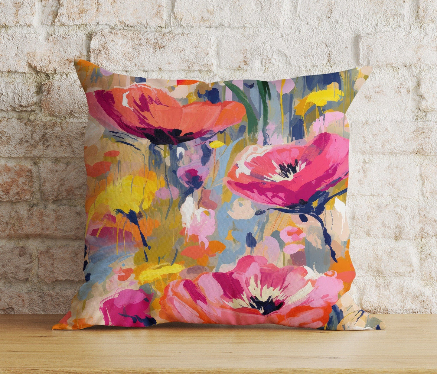 Onay 4 / 12 x 12 inch (30 x 30 cm) Double Side Abstract Flower Cushion Cover Paint Effect Euro Pillow Sham