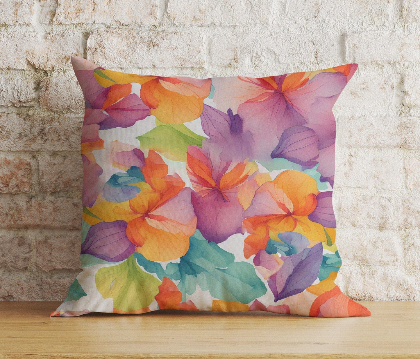Onay 2 / 12 x 12 inch (30 x 30 cm) Double Side Abstract Flower Cushion Cover Paint Effect Euro Pillow Sham