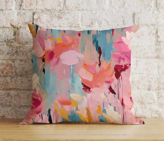 Onay 1 / 12 x 12 inch (30 x 30 cm) Double Side Abstract Flower Cushion Cover Paint Effect Euro Pillow Sham