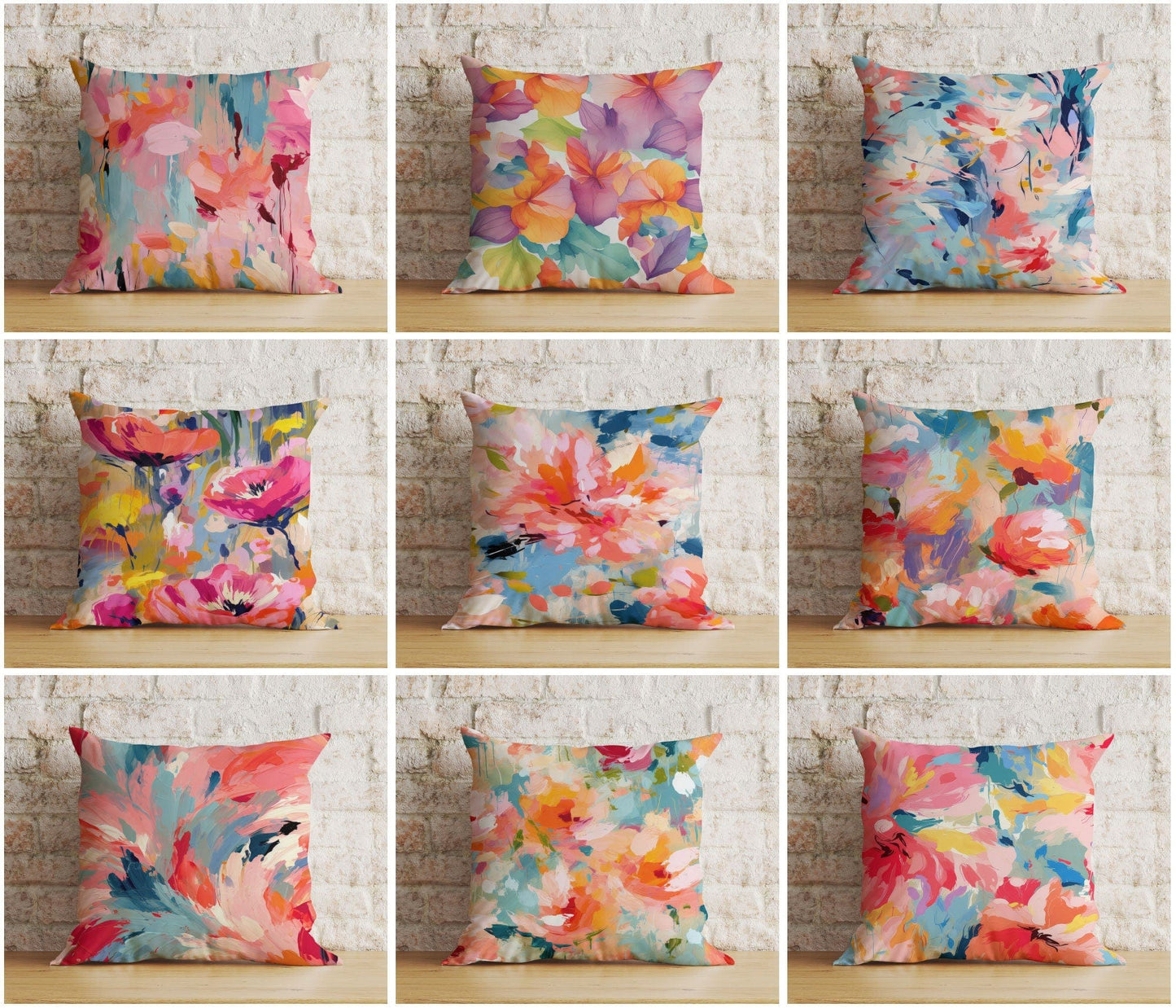 Onay Abstract Flower Cushion Cover Paint Effect Euro Pillow Sham