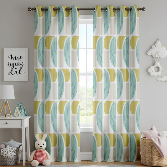 Onay Abstract Geometric Curtains – Teal and Mustard Drapes for Stylish Modern Minimalist Interiors
