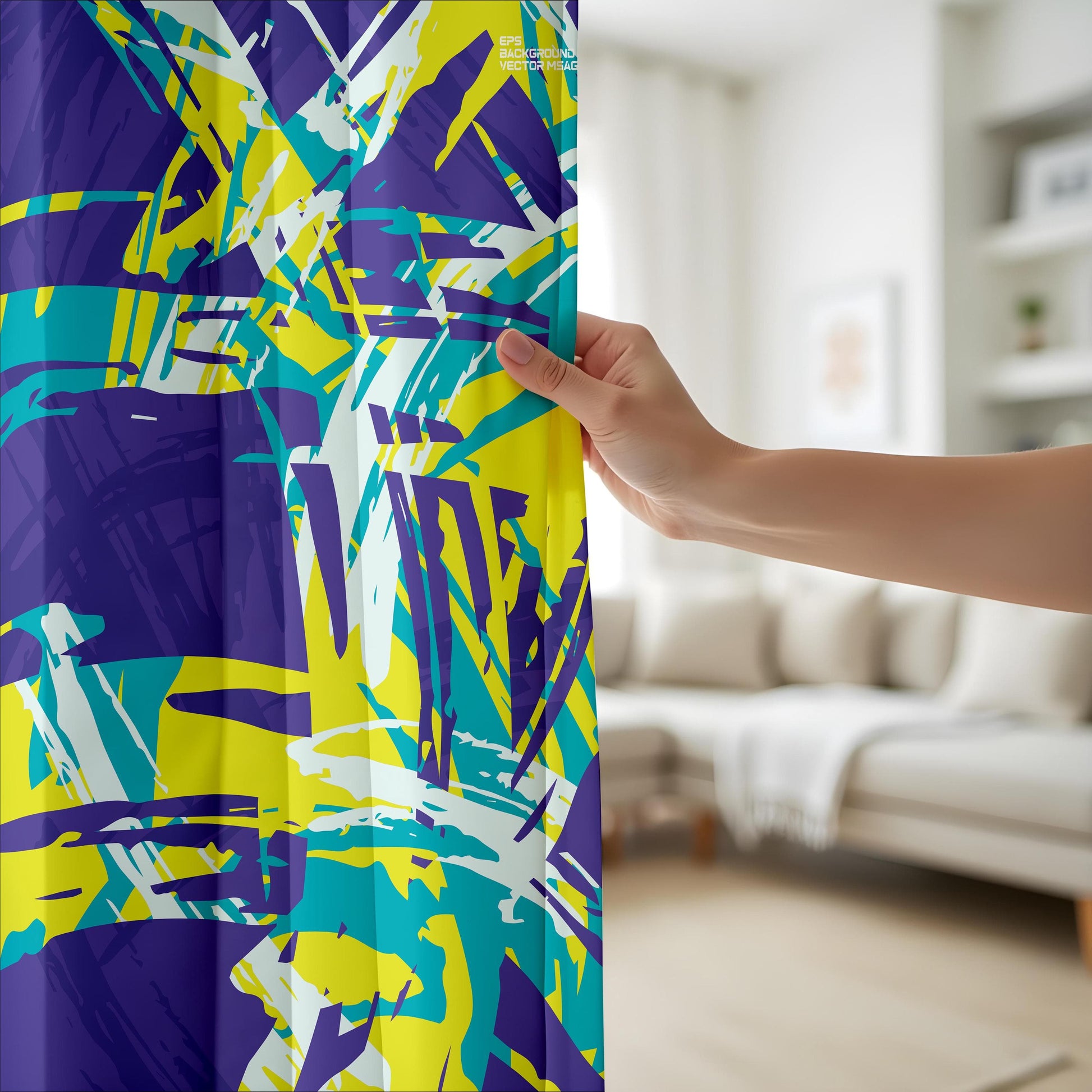 Onay Abstract Graffiti Curtains – Vibrant Electric Color Splash Drapes with Bold Brushstroke Design