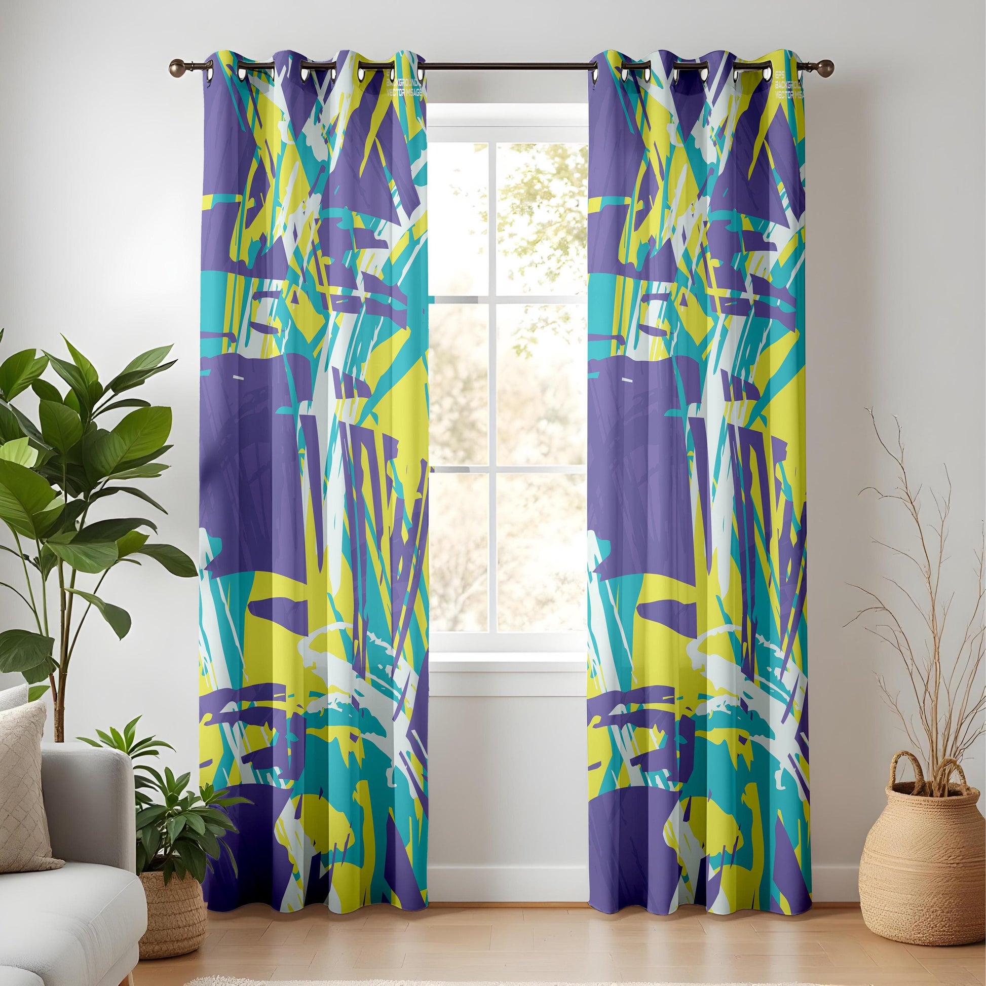 Onay Abstract Graffiti Curtains – Vibrant Electric Color Splash Drapes with Bold Brushstroke Design