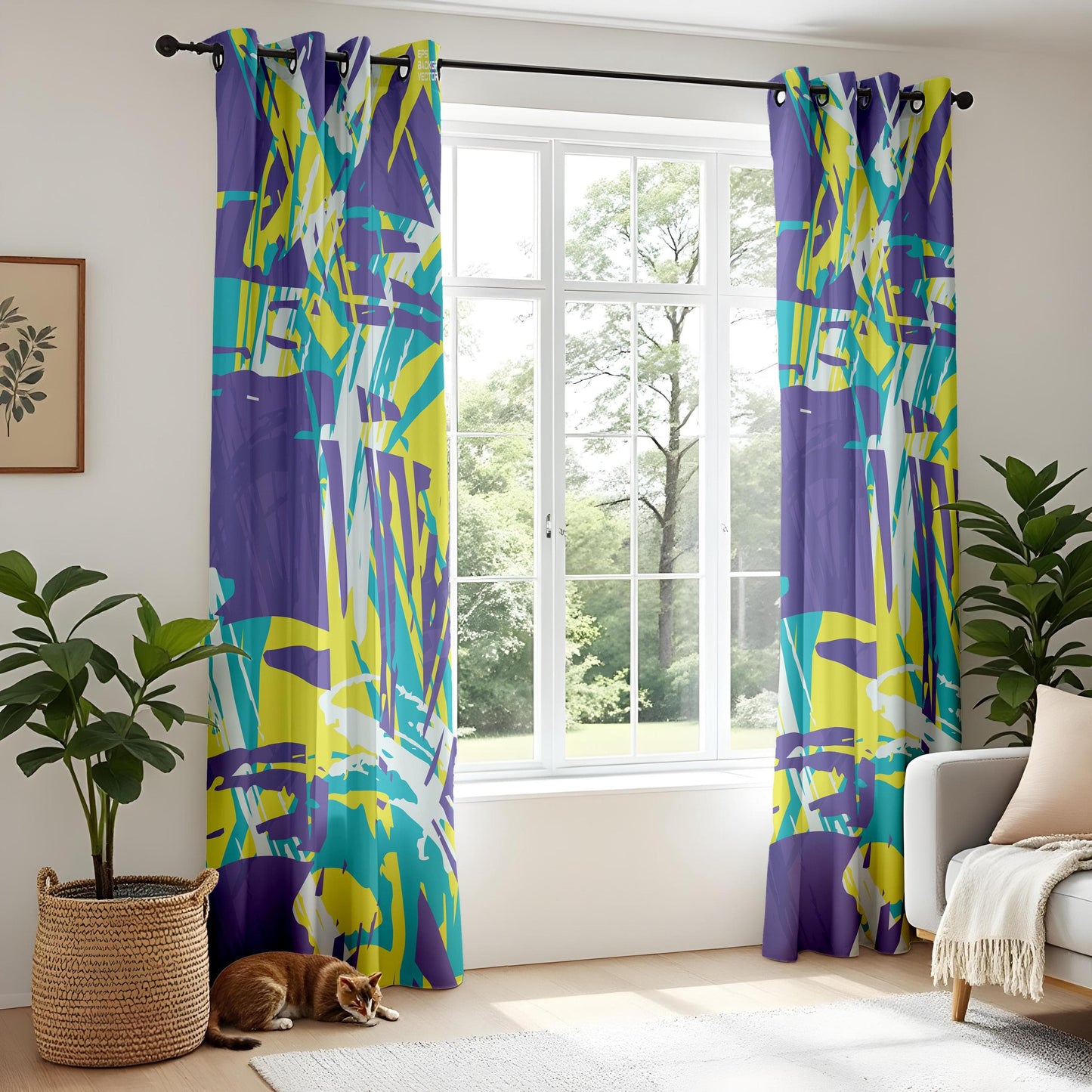 Onay Abstract Graffiti Curtains – Vibrant Electric Color Splash Drapes with Bold Brushstroke Design