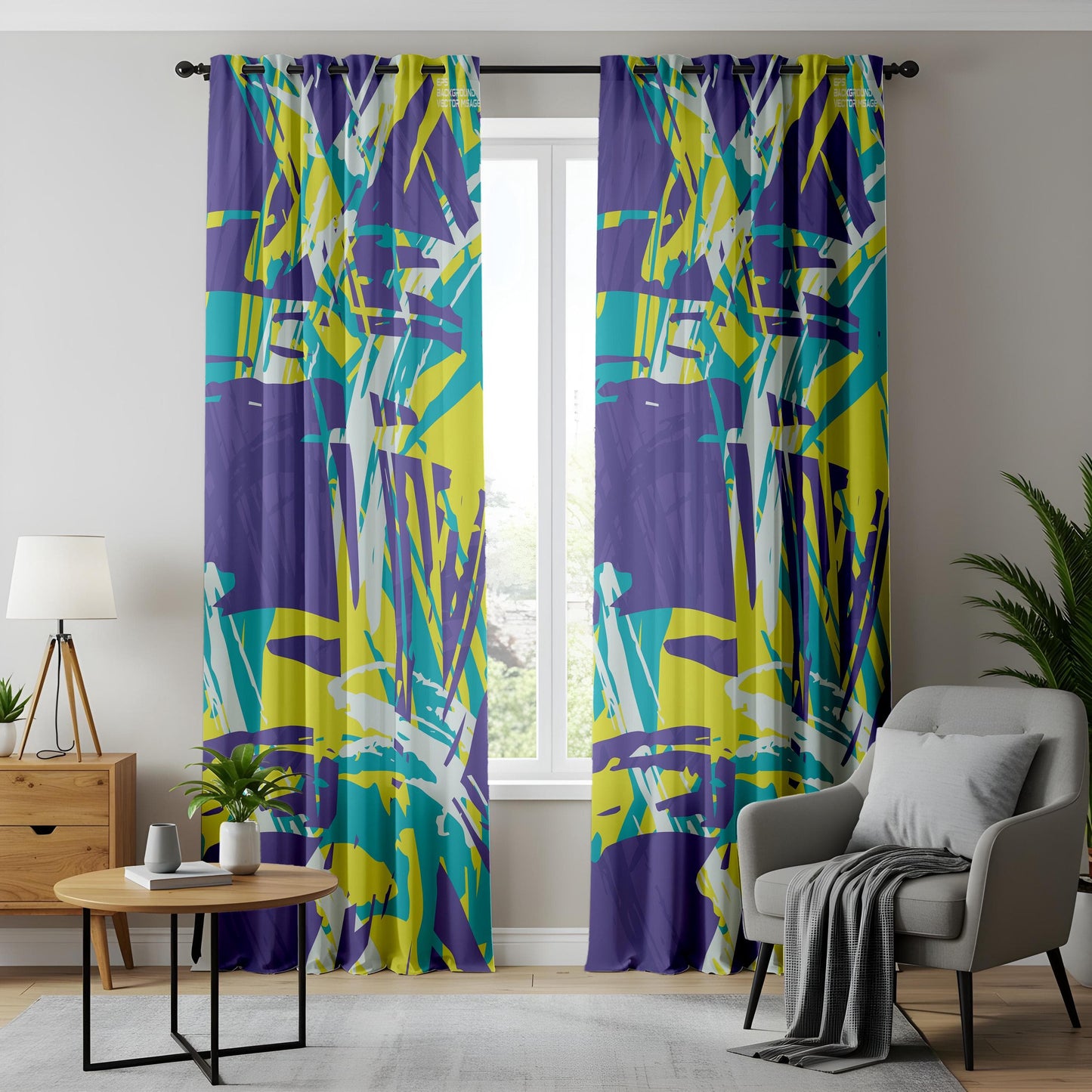 Onay Abstract Graffiti Curtains – Vibrant Electric Color Splash Drapes with Bold Brushstroke Design