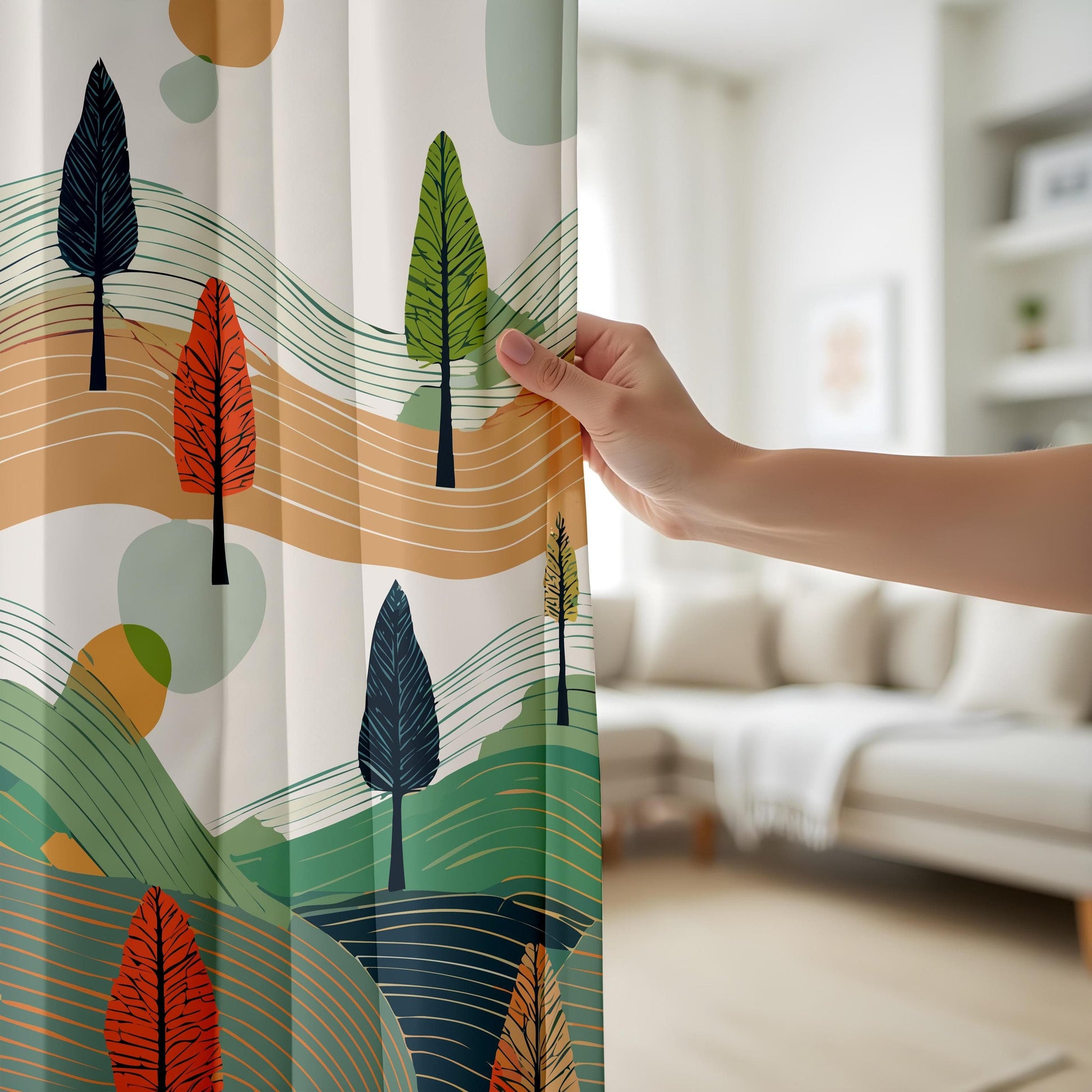 Onay Abstract Landscape Living Room Curtain, Modern Nature Drapes