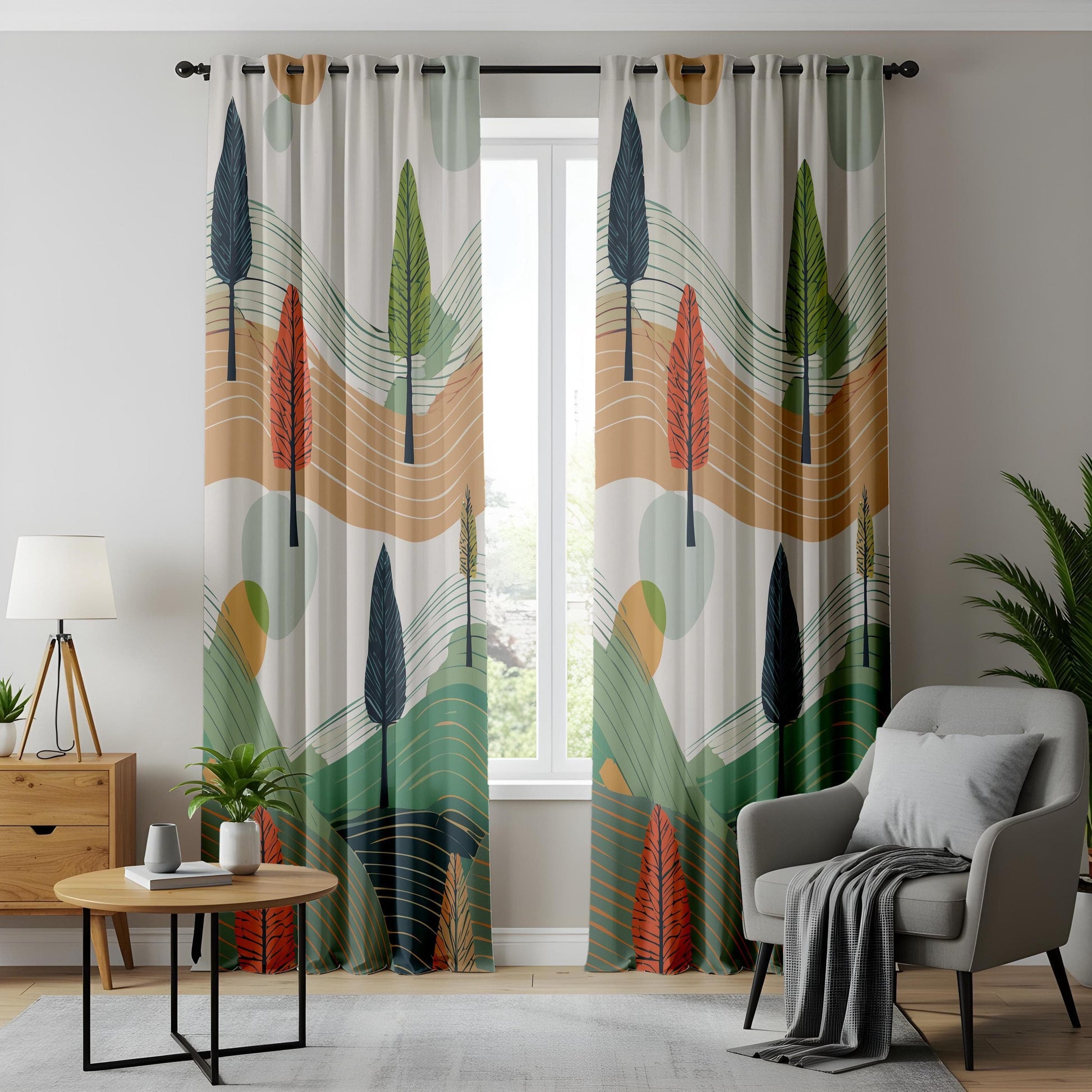 Onay Abstract Landscape Living Room Curtain, Modern Nature Drapes